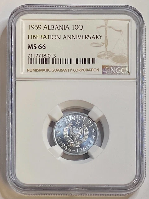 1969 Albania 10 Qindarka Liberation Anniv Unc Ngc Ms 66 Bu Only 1 Graded Higher