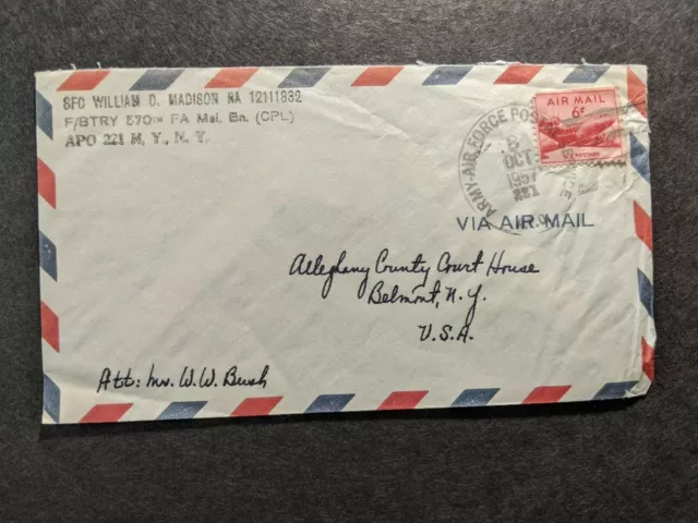 APO 221 VICENZA, ITALY 1957 Army Cover 570th FA MISSILE Bn (CPL) Soldier's Mail