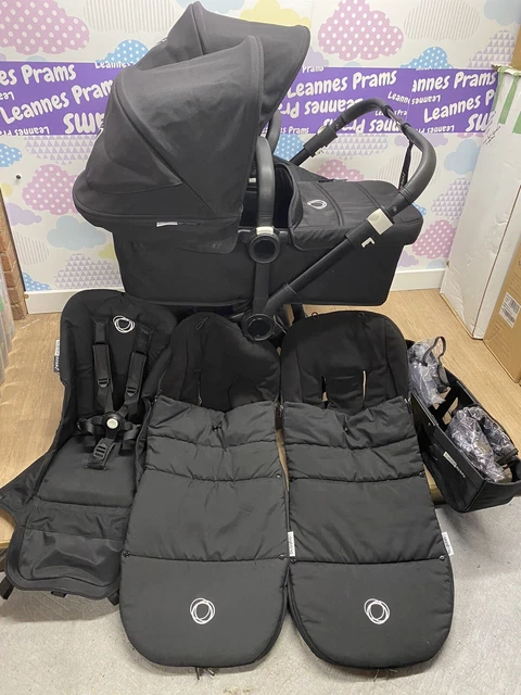 Bugaboo burro paquete completo doble de 2/3 + 2 patas en negro - excelente comodidad