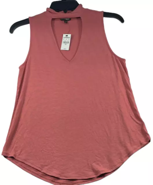 Express Tank Top Womens size Small Pink Keyhole Vneck Sleeveless Stretch New