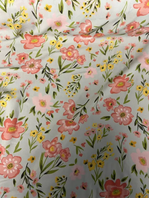 5 Metres Light Blue & Pink Floral 100% Viscose Dress Fabric. Made In Italy