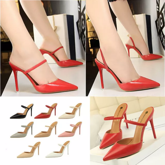 Ladies Pointed Toe Mules Womens High Heels Stiletto Shoes Strappy Sandals Party