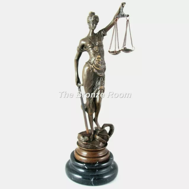 Bronze Lady Justice Sculpture On Marble Base