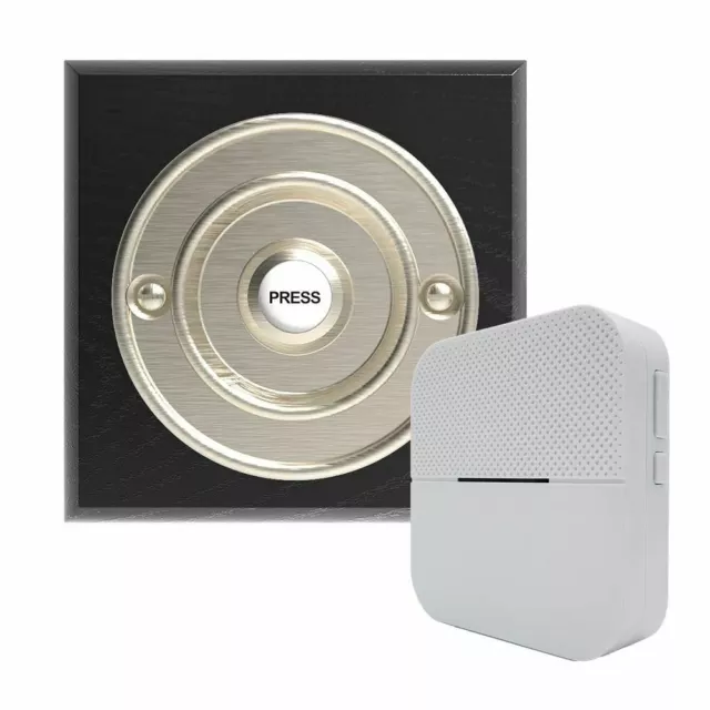 Traditional Square Wireless Doorbell in Black Ash and Brushed Nickel