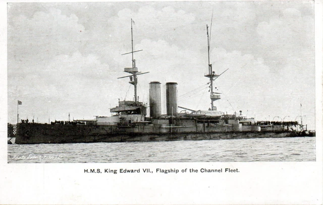 H.M.S KING EDWARD VII c1905 ROYAL NAVY SHIP MILITARY RP POSTCARD EXC