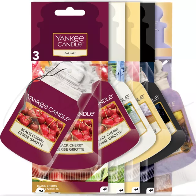 YANKEE CANDLE CAR JAR Air Freshener  3 PACK -Clean Cotton , Black Cherry  + -New