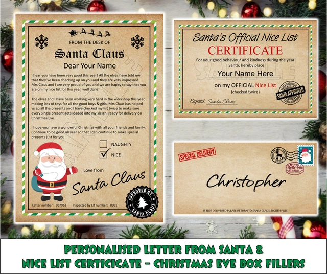 PERSONALISED LETTER FROM Santa And Nice List Certificate Christmas Eve ...