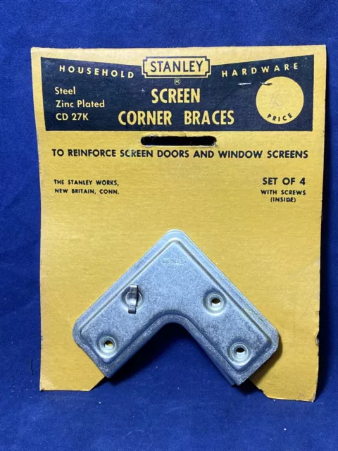 C.1935 NOS STANLEY Screen Door/Window Corner Braces - on Original Display Card