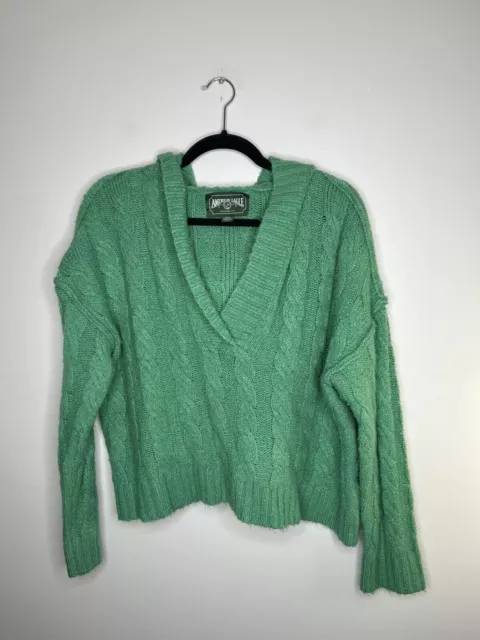 American Eagle Outfitters Oversized Cropped Hoodie Green Sweater Size Small