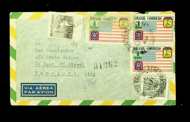 SEPHIL BRAZIL 4v ON AIRMAIL COVER FROM RIO TO NEW YORK USA