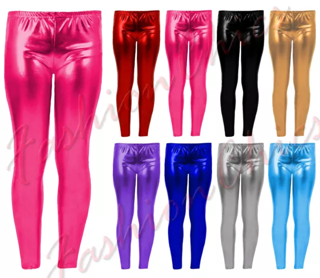 Girls Metallic Shiny Legging Kids Foil Wet Look Children Costume Disco Party