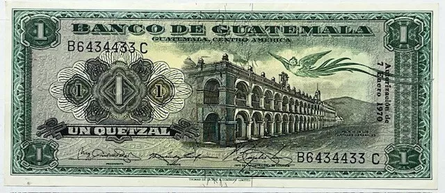 Banco de GUATEMALA - Un Quetzal - 1970 - Pick-52 - About Uncirculated!