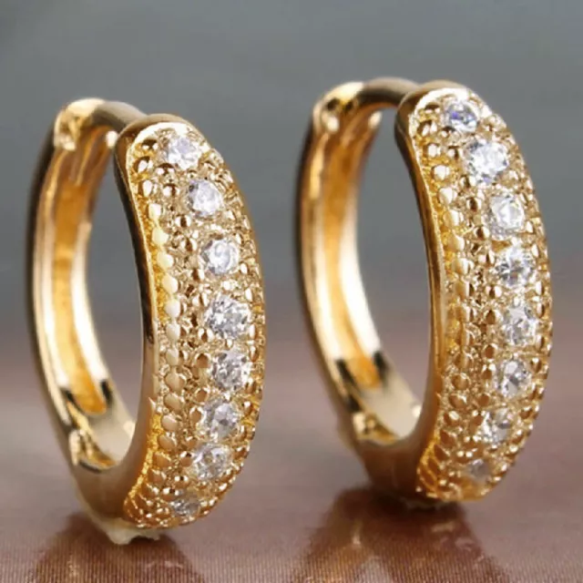 18k Yellow Gold Plated Hoop Earrings Women Pretty Cubic Zirconia Jewelry A Pair