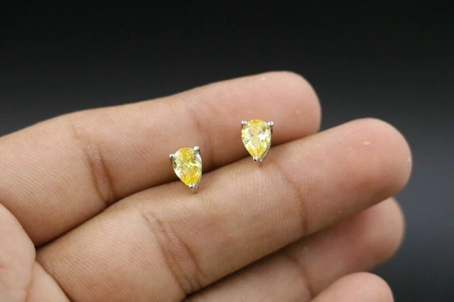 1.5Ct Pear Lab Created Yellow Citrine Women's Stud Earring 14K White Gold Plated
