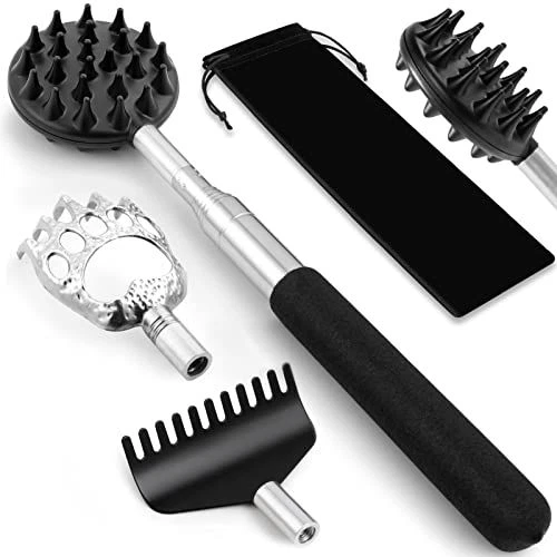 TUKUOS Telescoping Back Scratcher with 3Pcs Detachable 3 Attachments, Black