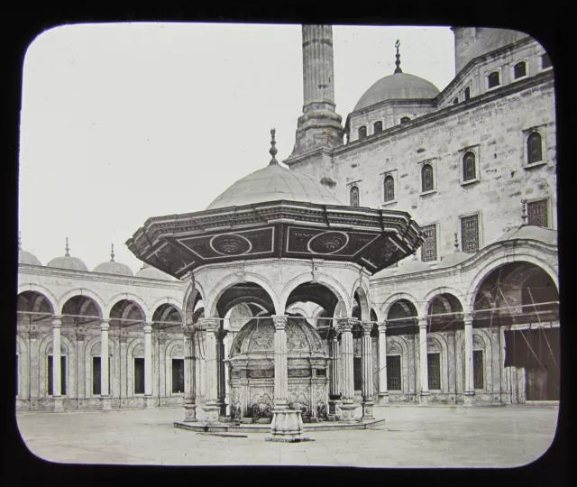 Glass Magic Lantern Slide ABLUTION FONT MOSQUE OF MOHAMMED ALI CAIRO C1890 EGYPT