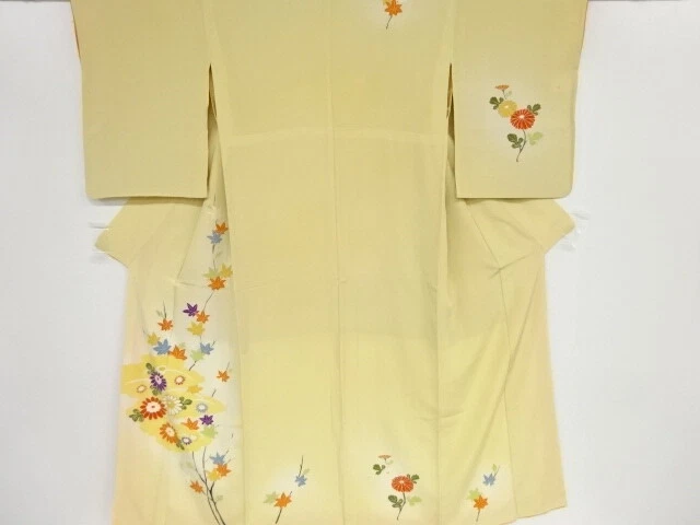 44261# Japanese Kimono / Antique Kimono / Embroidery / Cloud With Kiku & Map
