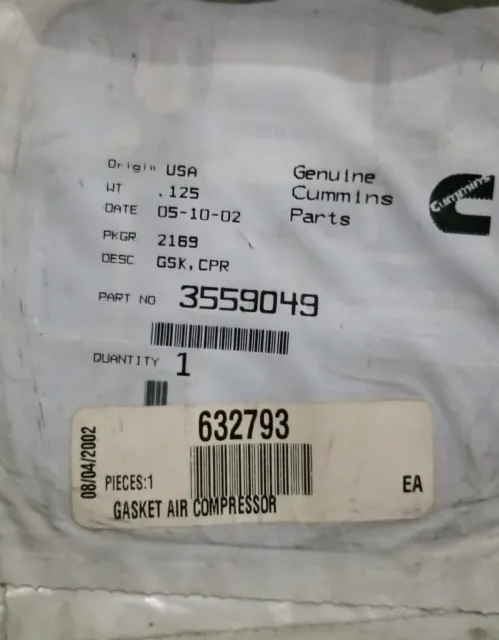 Cummins 3559049 GASKET, B&C SERIES AIR COMPRESSOR - NOS