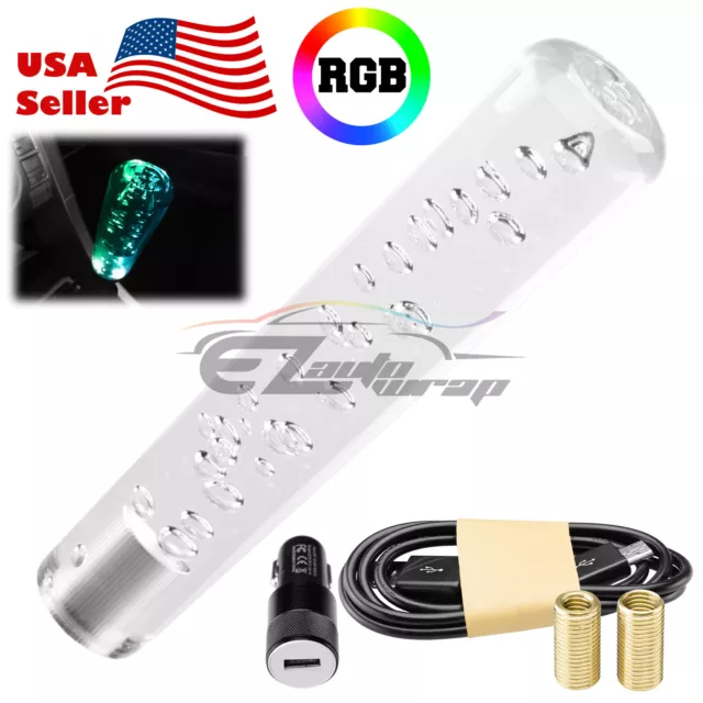 LED Light RGB Shift Knob Stick Crystal Transparent Bubble Gear Shifter 20cm