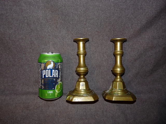 Pair Of Antique 19th Century Brass Push Up Candlesticks - Probably American