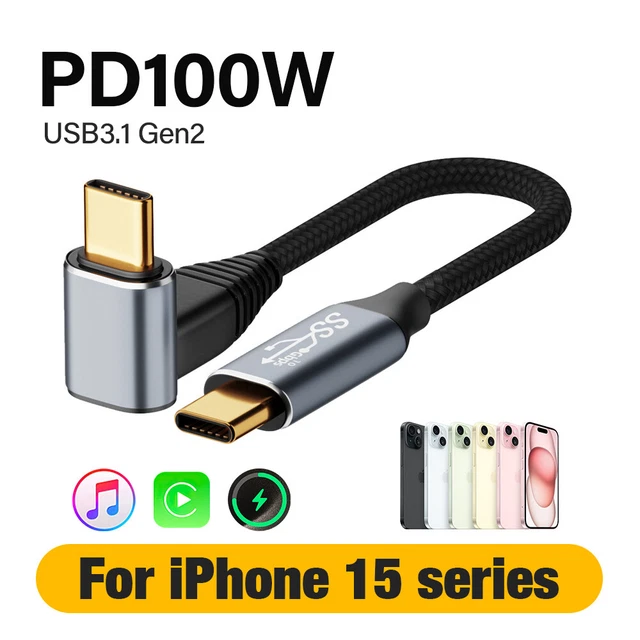 100W 90 Degree Right Elbow Angled Fast Charging USB3.1 Gen2 Type-C Charger Cable