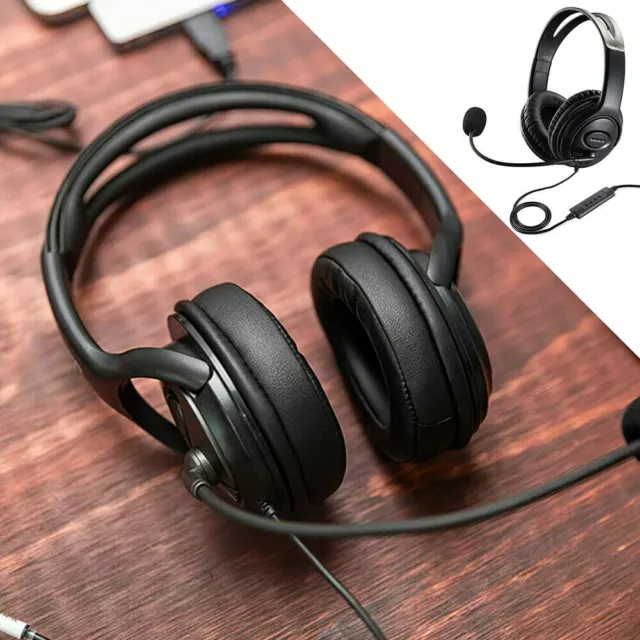 USB Wired Headphone Headset Noise Cancelling With Mic For Computer PC Laptop