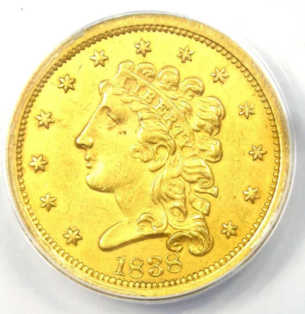 1838 Classic Gold Quarter Eagle $2.50 Coin - Certified ANACS AU55 Details