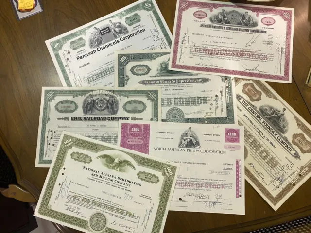 7 Stock Share Certificates of Different Companies Lot #1