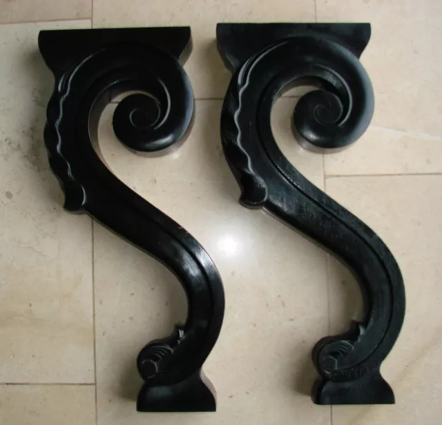 Antique French Pair Blackened Wood wooden Foot - 19th