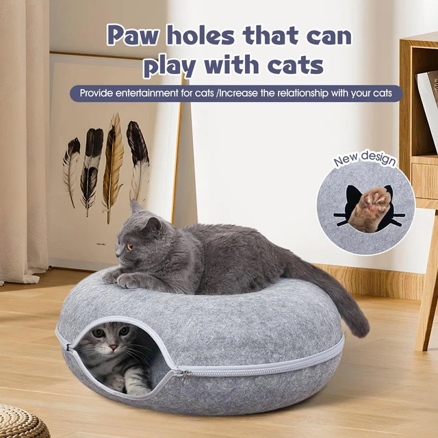 Cat Tunnel Donut Cat Bed House Toys Interactive Play Removable Rabbit Pet Cave