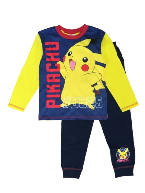 Boys Pokemon Pyjamas Pikachu Yellow Blue 5-12 Yrs Long Sleeve Trouser Character