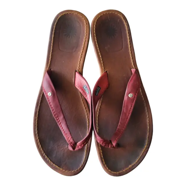 Ugg Elyza Leather Flip Flops Red Brown Women's Size 12 Style 1000585