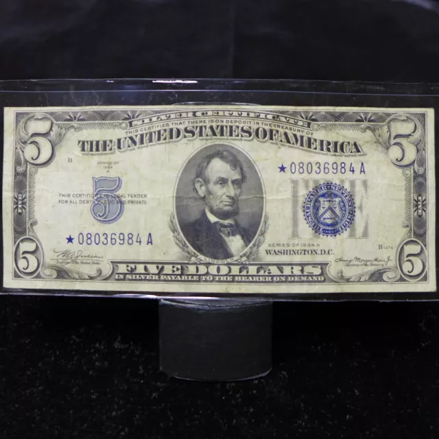 1934 A $5  Silver Certificate, ☆STAR NOTE☆ - VF