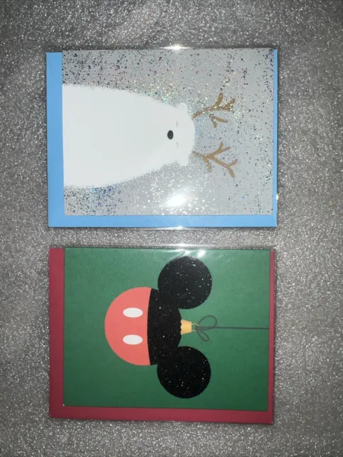Papyrus Adorable Tiny Glitter “Christmas” Cards (Set of 2) Assorted: 1 is Disney