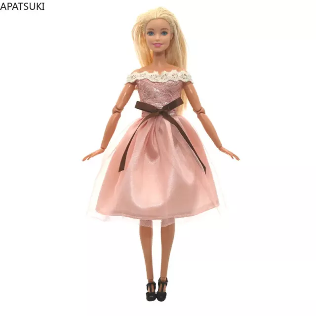 Hellrosa Spitze Mode Puppe Kleid für Barbie-Puppe Kleidung für Barbie-Outfits