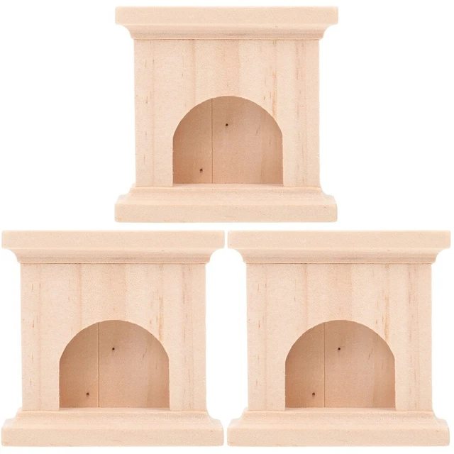 3 piezas Miniatura Chimenea de Madera Adorno Mini Casa Paisaje Decoración Casa de Muñecas D