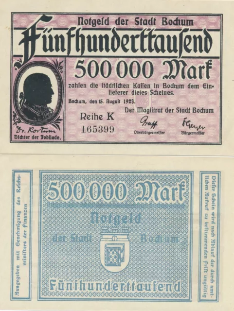 Germany Hyper Inflation 500,000 Mk. Bochum  (Keller 475k)