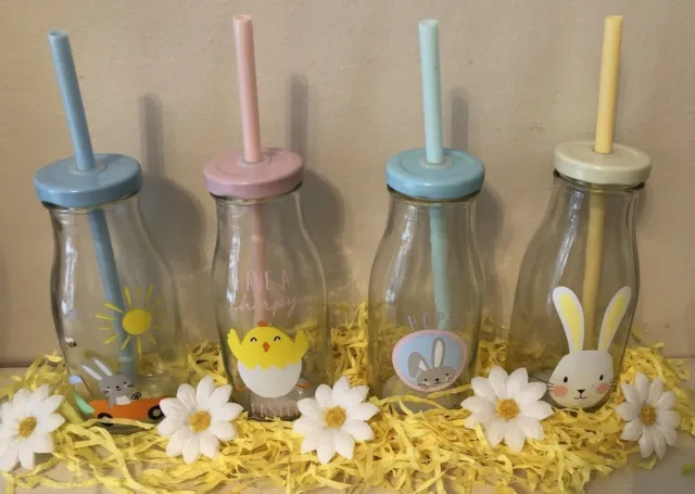 Easter Bunny rabbit glass retro Milk Bottle cup gift Straws fussy drinker eater
