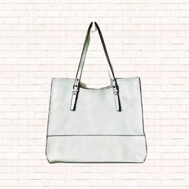 Faux Leather Tote Bag • medium shoulder handbag purse light ice blue NWOT OBO