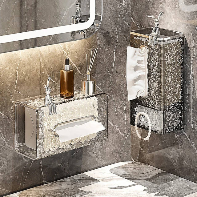 Boîte à Mouchoirs Murale Transparente Argentée - Porte-serviettes En Papier Pour Salle De Bain, Cuisine - 8