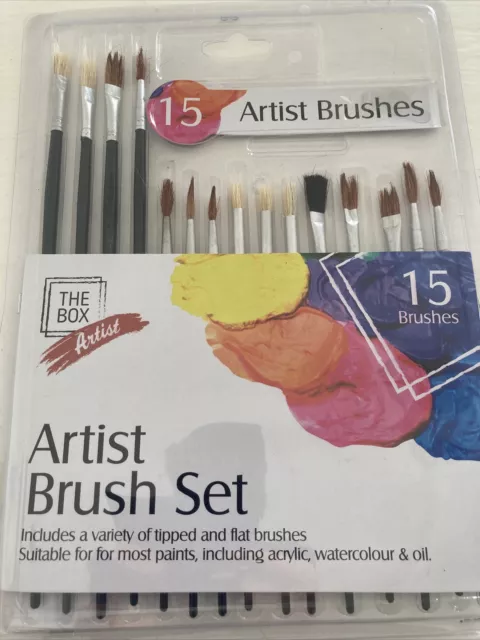Ensemble de 15 brosses à peinture d'artiste. Brosses asst.tailles, plates, pointillées pour la plupart des peintures