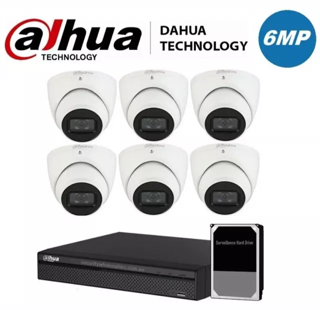 DAHUA 6MP 8 Channel NVR Security 6 Camera KIT 2TB Turret DH-IPC-HDW3666EMP-S-AUS