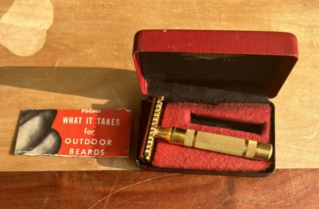 Gillette Razor Gold Tone & Blades in Case 1930s Shaving Collectible No 17567