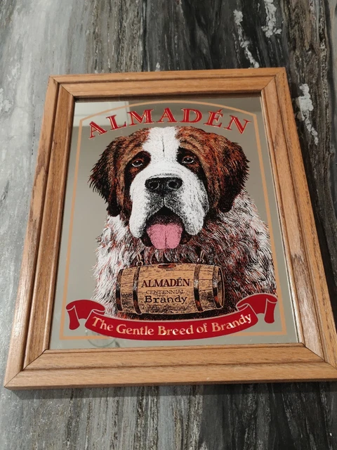 Almaden Gentle Breed Of California Brandy Mirrored Sign St. Bernard Dog 14”x11”