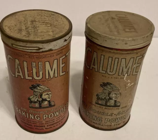 Calumet Baking Powder Tin Vintage Empty Container Indian Collectible LOT OF 2