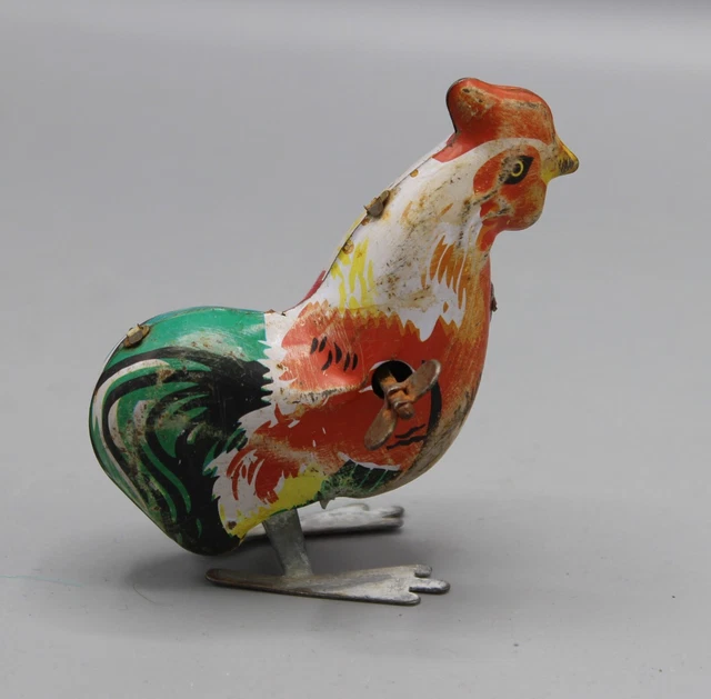 Jouet Ancien Oiseau Coq En Tôle – Mécanique – Vintage – À Collectionner