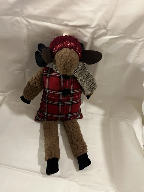 Vintage Woof & Poof Rudolph Christmas Holiday Plaid Scarf Hat Plush 2006