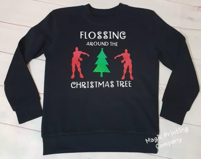 Boys CHRISTMAS JUMPER FLOSSING AROUND TREE Sweatshirt Girls XMAS Gift TOP Kids