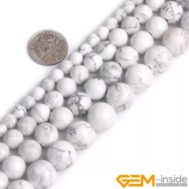 Natural White Howlite Stone Round Loose Beads Jewelry Big Hole 6mm 8mm 10mm 12mm