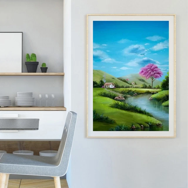 cadPaint Por Números Hágalo usted mismo Cabaña Río Montaña Cabaña Pintado a Mano Lona Óleo Decoración de Pared HY